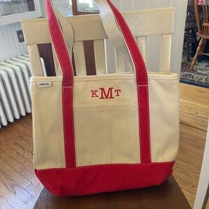 Lands' End Canvas Tote in Cream with Red Trim